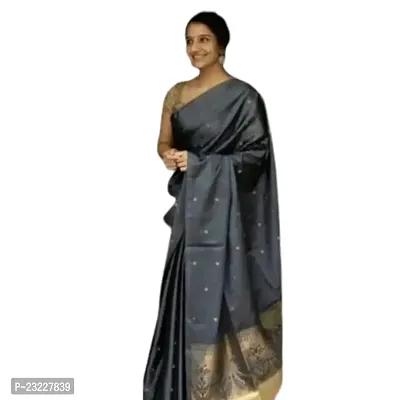 HARSHIV TEXTILE Women's Banarsi Art Silk Saree With Elegant Design Traditional Indian Look | Daily  Party Wear Saree for Pooja, Festival Occassions With Unstitched Blouse (RK-KH89, Grey  Black)