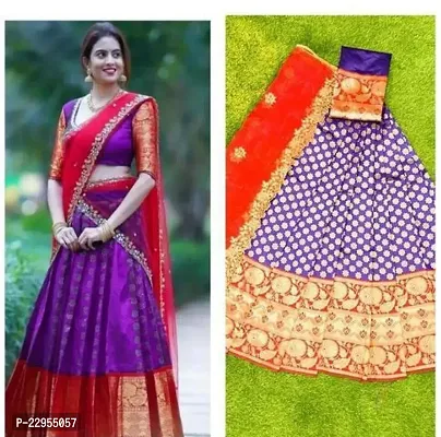 Elegant Purple Art Silk Semi-Stitched Lehenga Choli With Dupatta Set For Women