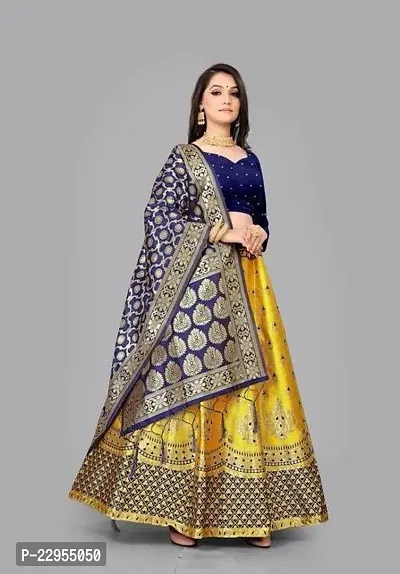 Elegant Golden Art Silk Semi-Stitched Lehenga Choli With Dupatta Set For Women-thumb0