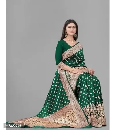HARSHIV TEXTILE Women's Banarsi Art Silk Saree With Elegant Design Traditional Indian Look | Daily  Party Wear Saree for Pooja, Festival Occassions With Unstitched Blouse Piece (RK-HT48, Green)-thumb3