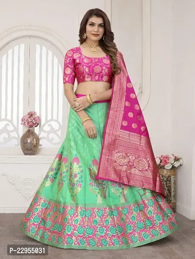 Pista Green and Pink Ladies Embroidered Net Crop Top Lehenga at Rs 1495 in  Ahmedabad