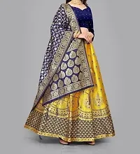 Elegant Golden Art Silk Semi-Stitched Lehenga Choli With Dupatta Set For Women-thumb1