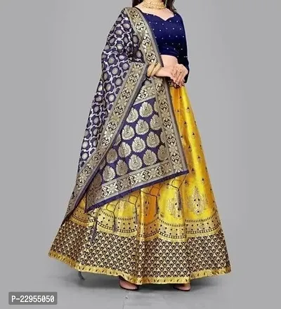 Elegant Golden Art Silk Semi-Stitched Lehenga Choli With Dupatta Set For Women-thumb2