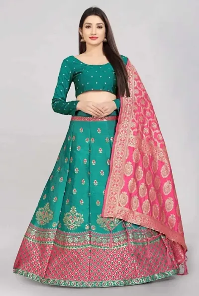 Niza Fashion Women's Banarasi Silk Semi-Stitched Lehenga Choli Set With Blouse