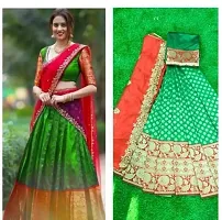 Elegant Green Art Silk Semi-Stitched Lehenga Choli With Dupatta Set For Women-thumb1