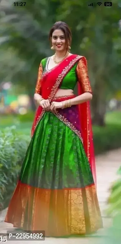 Elegant Green Art Silk Semi-Stitched Lehenga Choli With Dupatta Set For Women-thumb0