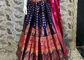 Elegant Navy Blue Art Silk Semi-Stitched Lehenga Choli With Dupatta Set For Women-thumb1