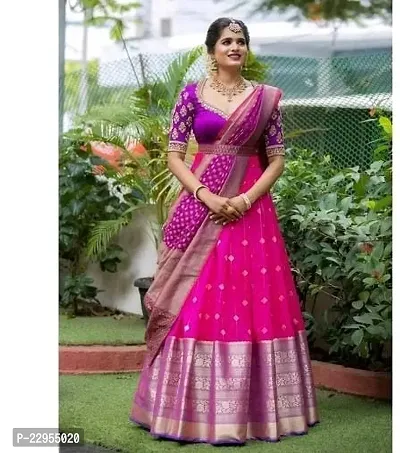 Elegant Pink Art Silk Semi-Stitched Lehenga Choli With Dupatta Set For Women-thumb0