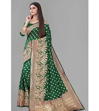 HARSHIV TEXTILE Women's Banarsi Art Silk Saree With Elegant Design Traditional Indian Look | Daily  Party Wear Saree for Pooja, Festival Occassions With Unstitched Blouse Piece (RK-HT48, Green)-thumb3