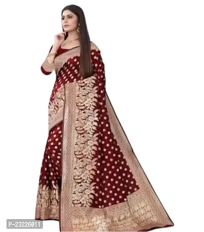 HARSHIV TEXTILE Women's Banarsi Art Silk Saree With Elegant Design Traditional Indian Look | Daily  Party Wear Saree for Pooja, Festival Occassions With Unstitched Blouse Piece (RK-HT48, Maroon)-thumb0