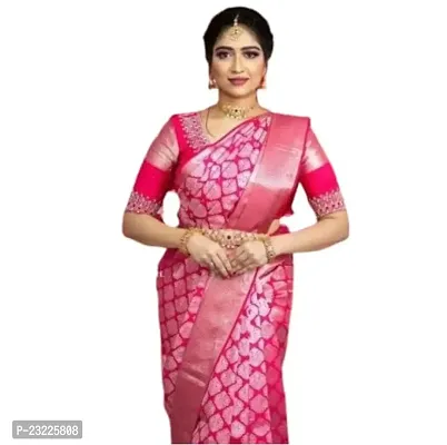 HARSHIV TEXTILE Women's Banarsi Art Silk Saree With Elegant Design Traditional Indian Look | Daily  Party Wear Saree for Pooja, Festival Occassions With Unstitched Blouse Piece (RK-MH45, Gajri)-thumb0