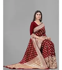 HARSHIV TEXTILE Women's Banarsi Art Silk Saree With Elegant Design Traditional Indian Look | Daily  Party Wear Saree for Pooja, Festival Occassions With Unstitched Blouse Piece (RK-HT48, Maroon)-thumb2