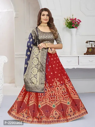 Elegant Red Art Silk Semi-Stitched Lehenga Choli With Dupatta Set For Women-thumb3