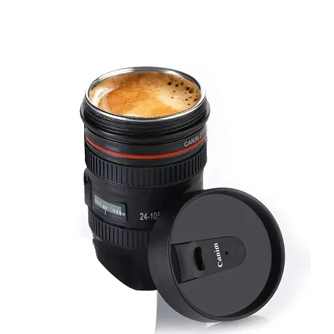 Garth Camera Lens Shaped Coffee Mug Flask with Lid | Steel Insulated Travel Mug | Tea Coffee Mugs with Leak Proof Lid for Gift idea