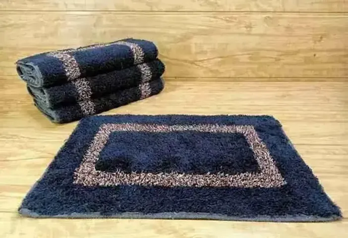 SHABIART Cotton Door Mat- Navy Blue, 40x60 cm, Set of 4 Piece