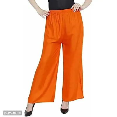 Yug Fashion's Women's Solid Regular Fit Palazzo (Medium, Orange)-thumb0