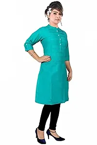 Yug Fashion's Women A line Rayon Shirt Style Kurta Set Front Button Design Aqua Medium-thumb2