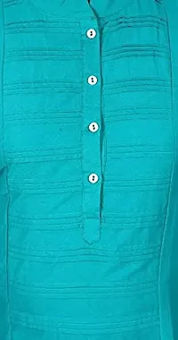 Yug Fashion's Women A line Rayon Shirt Style Kurta Set Front Button Design Aqua Medium-thumb3