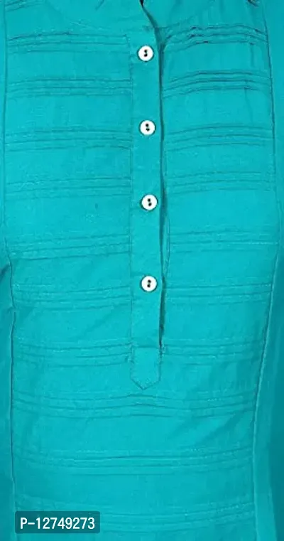 Yug Fashion's Women A line Rayon Shirt Style Kurta Set Front Button Design Aqua Medium-thumb4