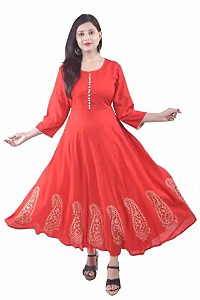 Yug Fashion's Women Anarkali Flared Rayon Kurta Front Button Style XXL