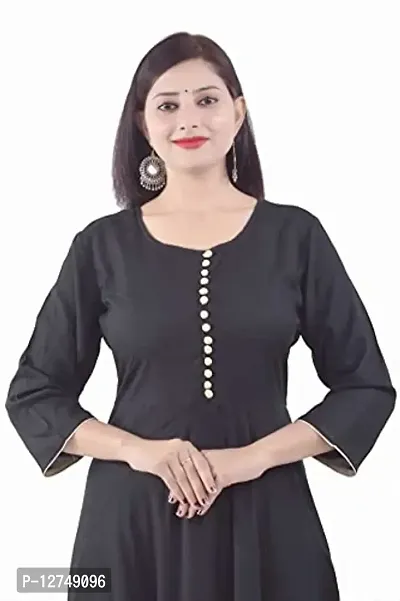 Yug Fashion's Women Anarkali Flared Rayon Kurta Front Button Style Black Medium-thumb4