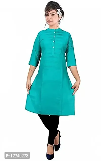 Yug Fashion's Women A line Rayon Shirt Style Kurta Set Front Button Design Aqua Medium-thumb0