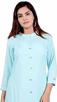 Yug Fashion's Women A line Rayon Kurta Set Front Button Design Aqua Large-thumb3