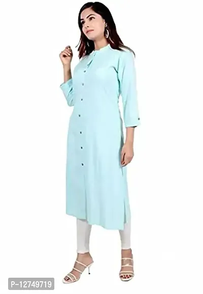 Yug Fashion's Women A line Rayon Kurta Set Front Button Design Aqua Large-thumb3