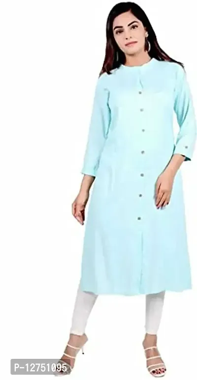 Yug Fashion's Women A line Rayon Kurta Set Front Button Design Aqua Medium-thumb2