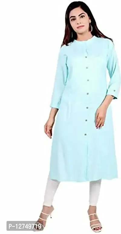 Yug Fashion's Women A line Rayon Kurta Set Front Button Design Aqua Large-thumb0