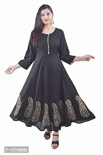 Yug Fashion's Women Anarkali Flared Rayon Kurta Front Button Style Black Medium-thumb0