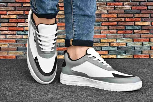Grey  White  Sports Shoes, Running Shoes, Walking Shoes, Light weight Shoes