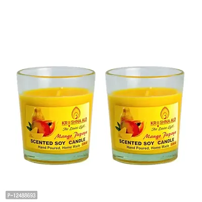 KRISHNA ALO Soy Wax Mango Papaya Scented Glass Candles for Room Decoration, Festival, Candle Night Dinner  Birthday.(Pack of 2, Yellow) 90g Each (Big Size)