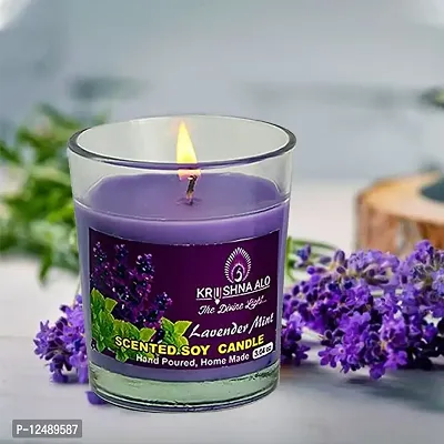 KRISHNA ALO Soy Wax Lavender Mint Scented Glass Candles for Room Decoration, Festival, Candle Night Dinner  Birthday.(Pack of 2, Voilet) 90g Each (Big Size)-thumb2