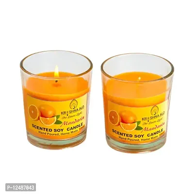 KRISHNA ALO Soy Wax Mandarin Scented Glass Candles for Room Decoration, Festival, Candle Night Dinner & Birthday.(Pack of 2, Orange) 90 g Each