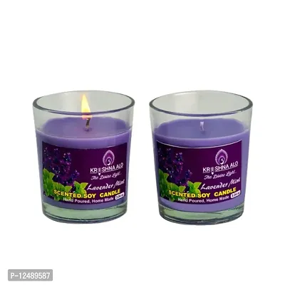 KRISHNA ALO Soy Wax Lavender Mint Scented Glass Candles for Room Decoration, Festival, Candle Night Dinner  Birthday.(Pack of 2, Voilet) 90g Each (Big Size)