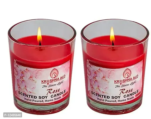 KRISHNA ALO Soy Wax Rose Scented Glass Candles for Room Decoration, Festival, Candle Night Dinner & Birthday.(Pack of 2, Rose Pink) Net Weight ; 90g Each (Big Size)