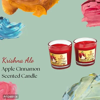 KRISHNA ALO Soy Wax Apple Cinnamon Scented Glass Candles for Room Decoration, Festival, Candle Night Dinner  Birthday.(Pack of 2, Red) 90 g Each (Big Size)-thumb5