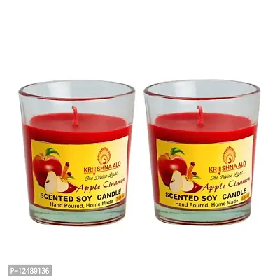 KRISHNA ALO Soy Wax Apple Cinnamon Scented Glass Candles for Room Decoration, Festival, Candle Night Dinner  Birthday.(Pack of 2, Red) 90 g Each (Big Size)-thumb2