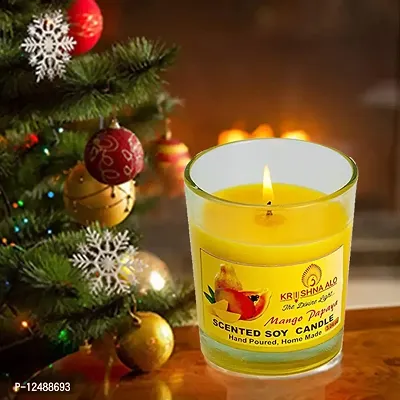 KRISHNA ALO Soy Wax Mango Papaya Scented Glass Candles for Room Decoration, Festival, Candle Night Dinner  Birthday.(Pack of 2, Yellow) 90g Each (Big Size)-thumb4