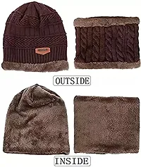 Classy Woolen Solid Beanie Cap with Neck Warmer for Kids-thumb1