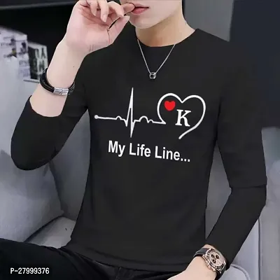 Men Graphic Print Round Neck Polyester Black T-Shirt