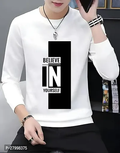 Men Graphic Print Round Neck Polyester White T-Shirt-thumb0