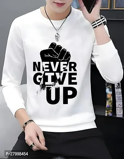 Men Graphic Print Round Neck Polyester White T-Shirt-thumb0