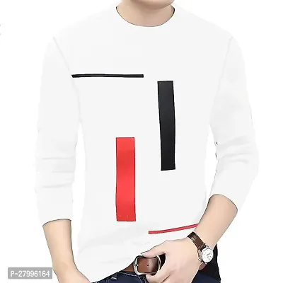 Stylish White Polyester Full Sleeve Round Neck T-Shirt For Men