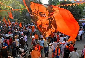 Large orange Jai shree Ram  dhawaj  Bajrang baili  Flag, (Size 2.5 x 3.25 feet/ 29x39 Inches) 1Pc-thumb1