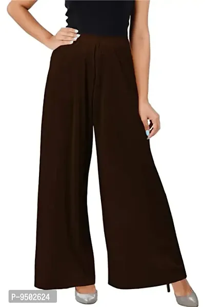 Stylish Cotton Viscose Loose Fit Flared Wide Leg Palazzo Pant For Women-thumb0