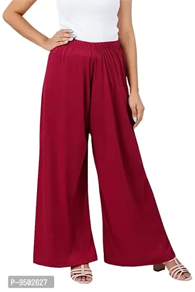 Stylish Cotton Viscose Loose Fit Flared Wide Leg Palazzo Pant For Women-thumb0