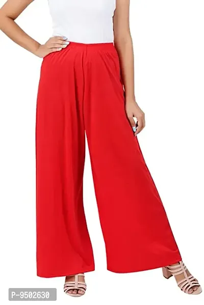 Stylish Cotton Viscose Loose Fit Flared Wide Leg Palazzo Pant For Women-thumb0