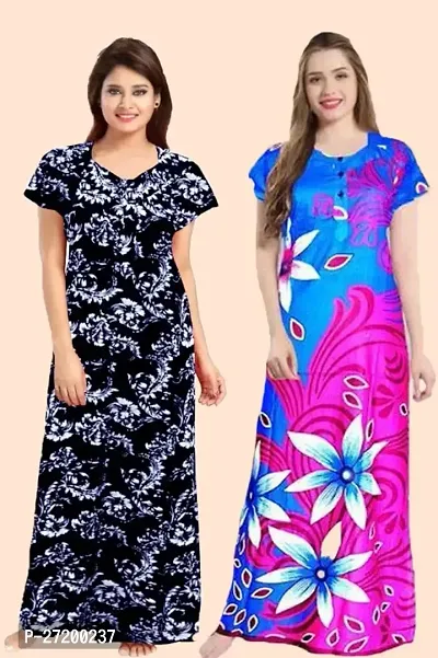 Elegant Cotton Printed Nighty For Women, Pack of 2-thumb0